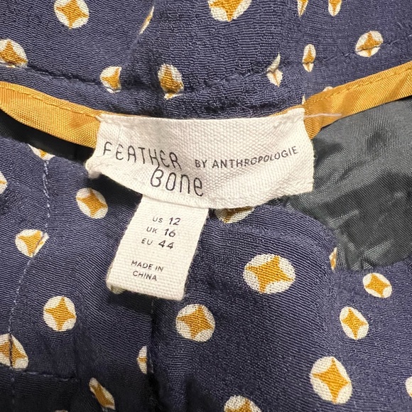 Women's Anthropologie Feather Bone Solstice Wide Leg Pants Navy Yellow Size 12 - Picture 8 of 11